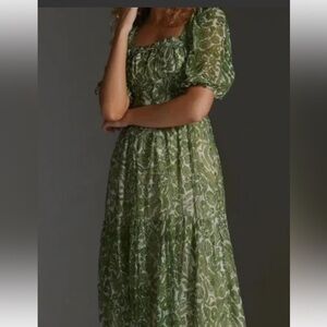Anthropologie peregrine Green Floral Dress